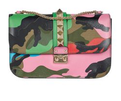 Valentino Camouflage Medium Glam Lock, Leather, Pink/Green, 2* 450 50/40